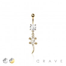 316L SURGICAL STEEL MULTI CZ LUXURIOUS LIZARD DANGLE BELLY BUTTON NAVEL RING 